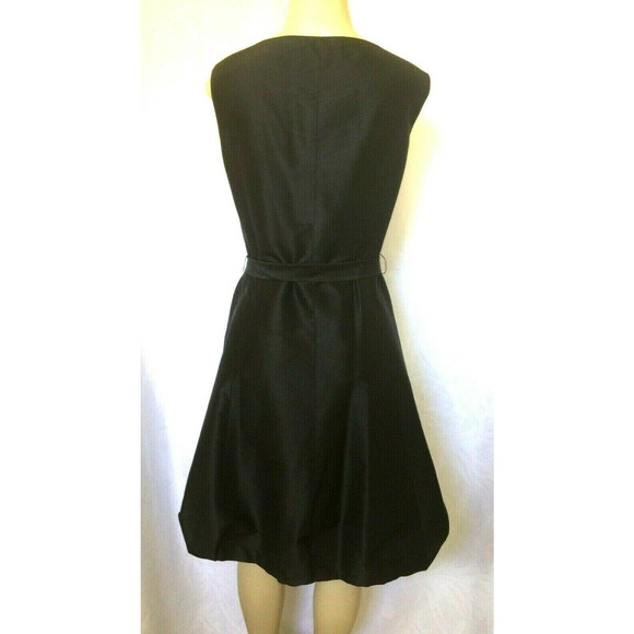 Lafayette 148 Taffeta Dress Fit Flare Black Belted - Picture 2 of 6